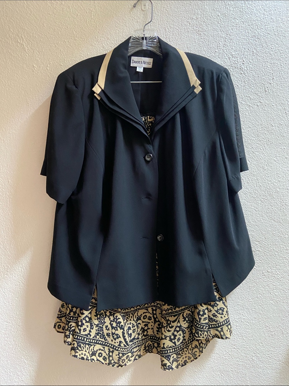 Danny & Nicole Black Short Sleeve Jacket with Cream Label Detail and
 Skirt